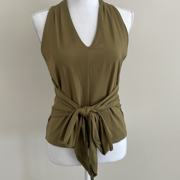 Olive Green V Neck Top with Ties - Picture 4 of 6